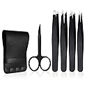 Tweezers Set 5-Piece - Professional Stainless Steel Tweezers with Curved Scissors, Best Precision Tweezer for Eyebrows, Splinter & Ingrown Hair Beauty & Personal Care Cutygirl