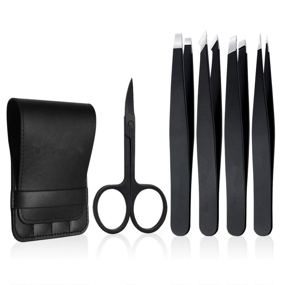 Tweezers Set 5-Piece - Professional Stainless Steel Tweezers with Curved Scissors, Best Precision Tweezer for Eyebrows, Splinter & Ingrown Hair Beauty & Personal Care Cutygirl