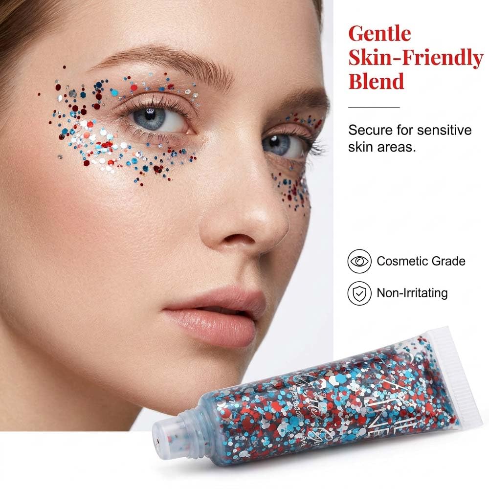 Waterproof Red White Blue Hair Glitter Stick for Patriotic Celebrations &Game Days, 4th of July Glitter Stick, Sparkling Face&Body Makeup with Star Beauty & Personal Care AprYew