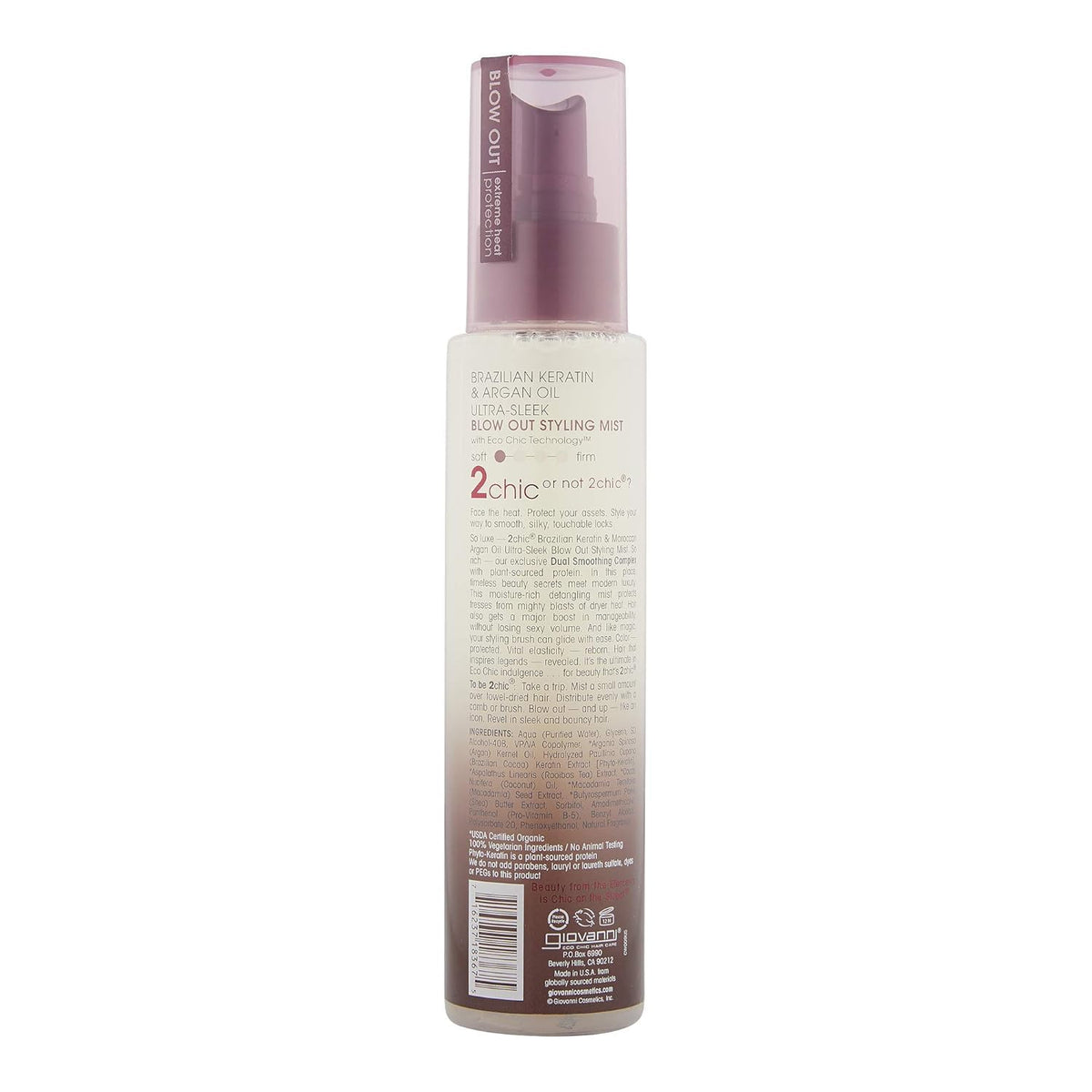 GIOVANNI 2chic Ultra-Sleek Blow Out Styling Mist Spray, 4 oz. - Moroccan Argan Oil & Keratin, Heat Protection Formula, Color Safe, Paraben Free Beauty & Personal Care GIOVANNI