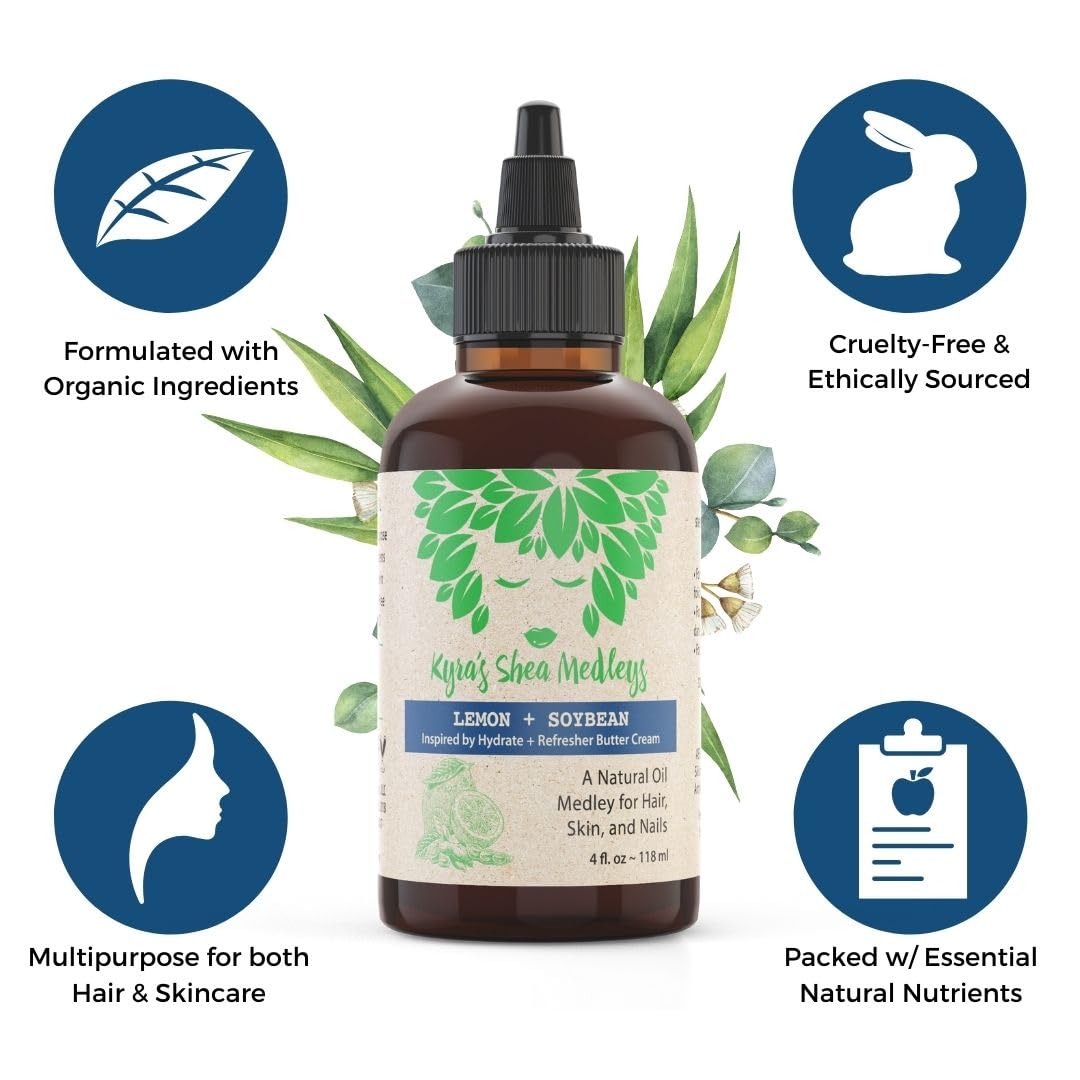 Multiuse Lemon + Soybean Oil Medley for Face, Body, and Hair - Natural Soya Bean Oil, Shea Nut Oil, Lemon Essential Oil, and Vitamin E - Seals in Beauty & Personal Care Kyra's Shea Medleys