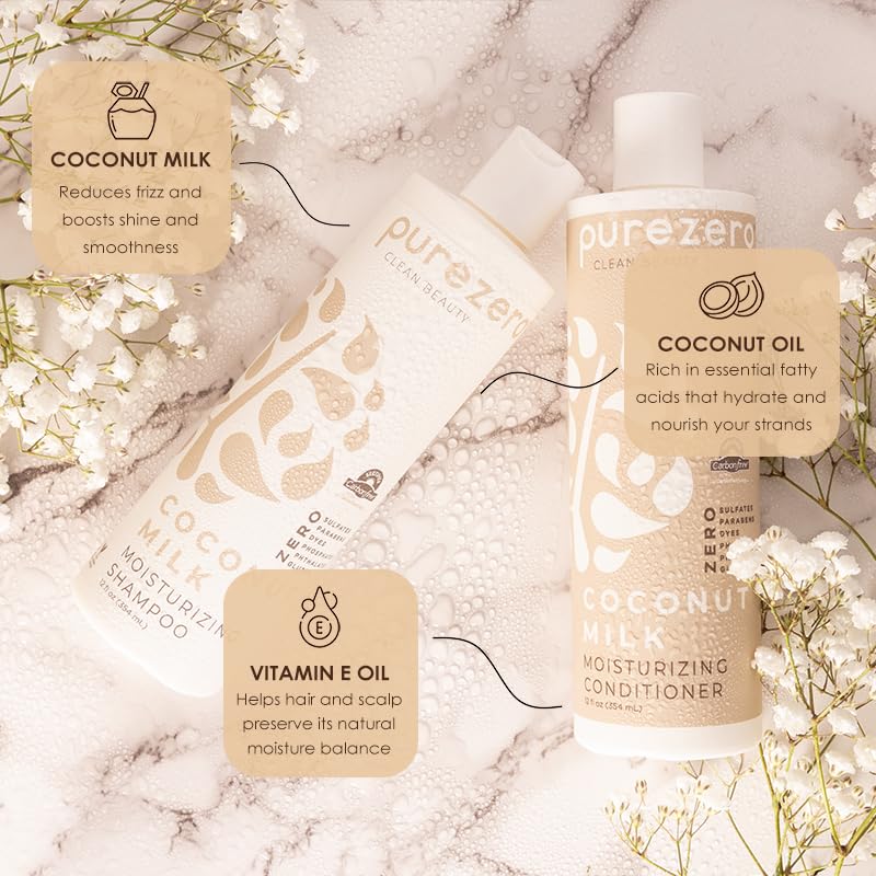 Purezero Coconut Milk Shampoo & Conditioner Set - 100% Vegan & Cruelty Free - Intense Hydration & Increase Shine - Zero Sulfates, Parabens, Dyes Beauty & Personal Care Purezero