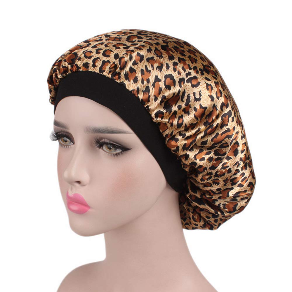 Tvoip 1Pcs Hair Satin Bonnet For Sleeping Shower Cap Silk Bonnet Bonnet Femme Women Night Sleep Cap Head Cover Wide Elastic Band (Leopard) Beauty and Personal Care Tvoip