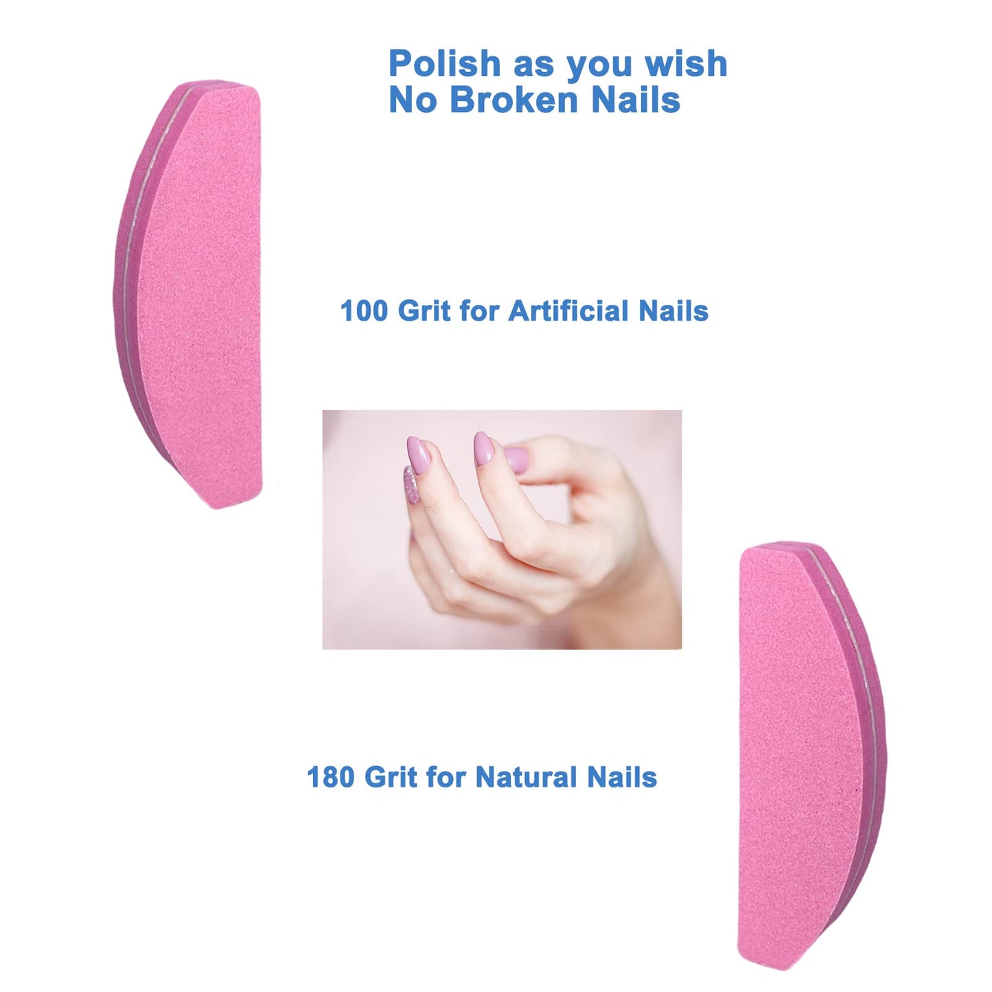 20 PCs Nail Buffers, Double Sided Nail Files Buffer Blocks 100/180 Grit Portable Washable Sanding Buffing File Arc Shape (Pink) Beauty & Personal Care GigaGround