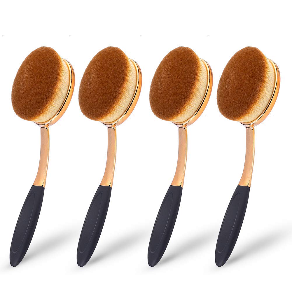 Large Rose Gold Foundation contour Round Toothbrush Oval Makeup Brushes 4pcs Beauty & Personal Care Yoseng