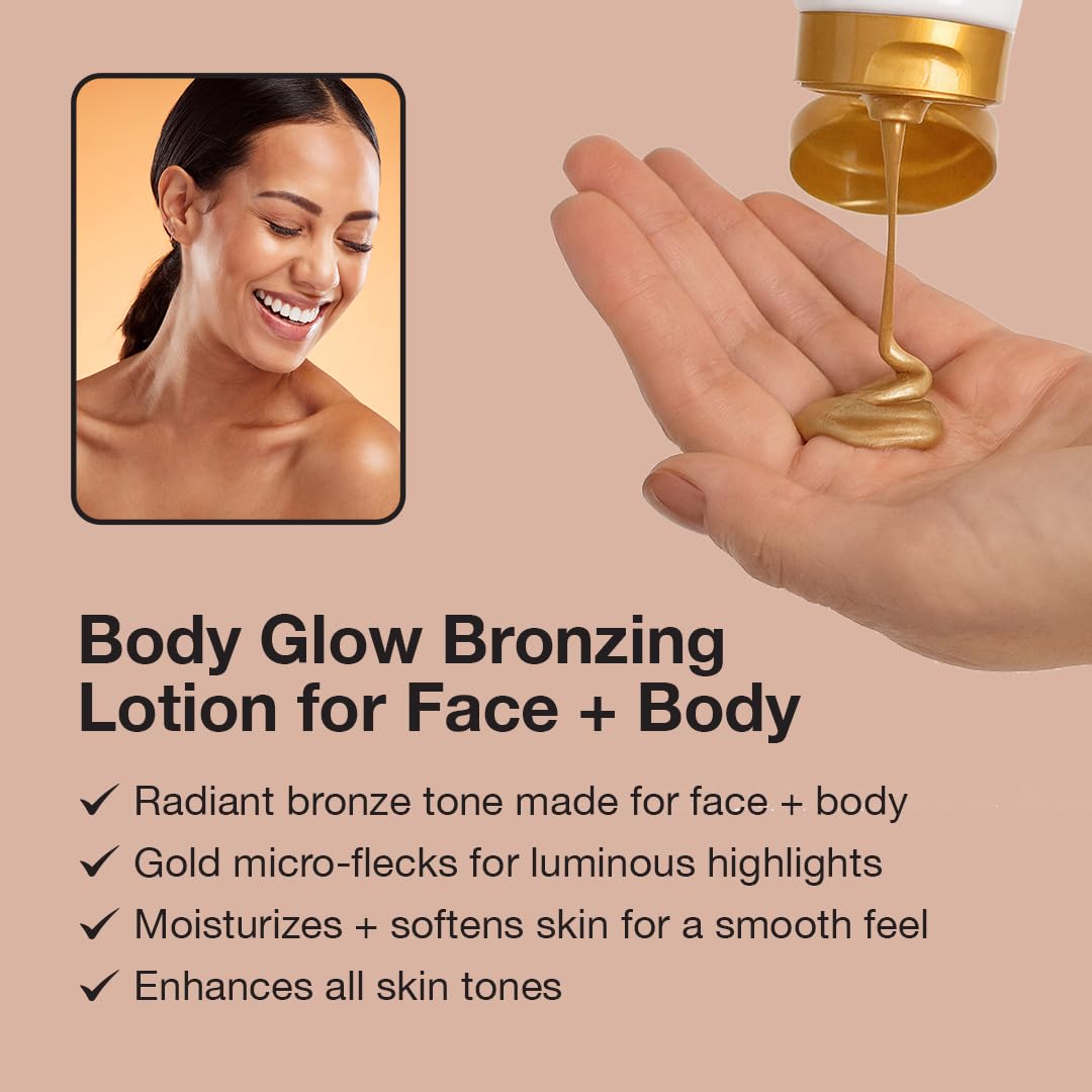 Fake Bake Bronzy Babe Body Glow Face & Body Tinted Moisturizer Lotion, Highlighter, Makeup & Moisturizing Skincare Healthy Color Boost from Plants Beauty & Personal Care Fake Bake