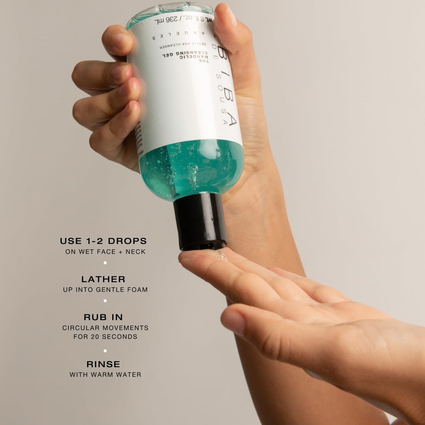 Biba De Sousa, The Mandelic Cleansing Gel - Gentle, Sulfate-Free Foaming AHA and Mandelic Acid Skin Cleanser- Antioxidant Botanical Blend - For All Beauty & Personal Care Biba De Sousa