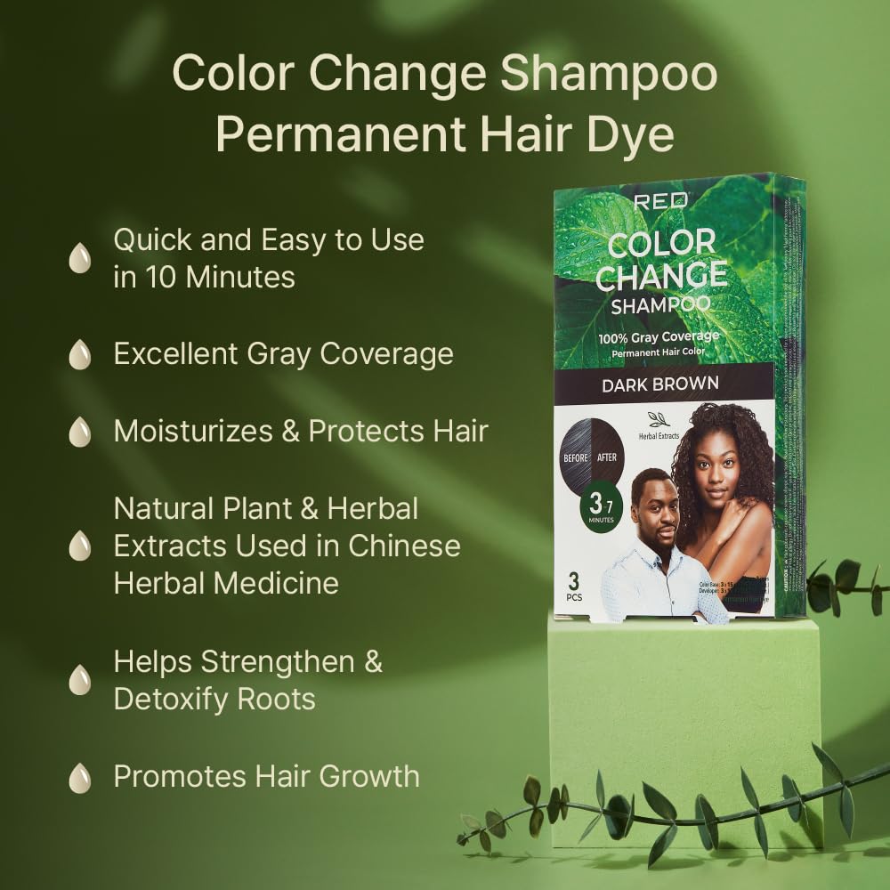 Red by Kiss Color Change Shampoo - Permanent Hair Color with 100% Gray Coverage, Quick 7-10 Minute Formula, No Tools Needed, Herbal Extracts, Includes Beauty & Personal Care Red by Kiss