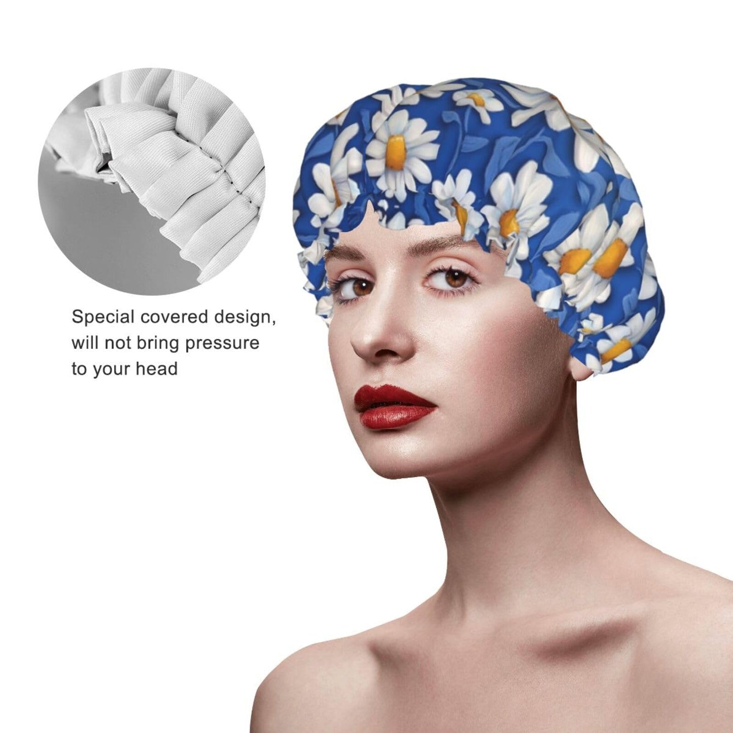 Bedbliss Flower Print Shower Cap, Waterproof Reusable Bath Caps For Women Hair, Double Layers Elastic Shower Hat Hair Protection Beauty and Personal Care Bedbliss