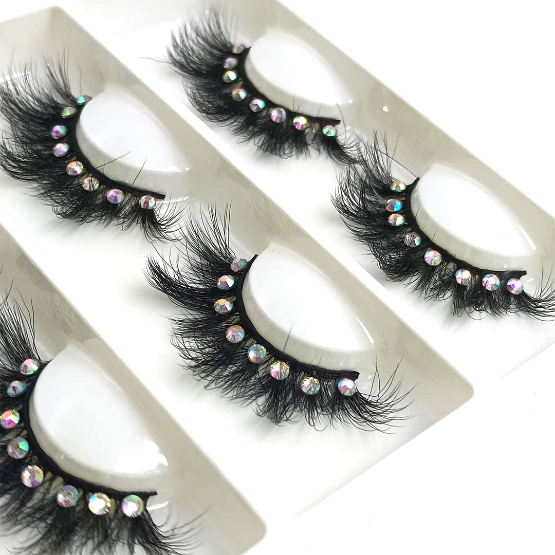 False Eyelashes with Glitter Rhinestones On, Bling Lashes 2023 Sparkle Full Strip Mink Eyelash 4 Pairs… (AF08bling) Beauty & Personal Care FQNing