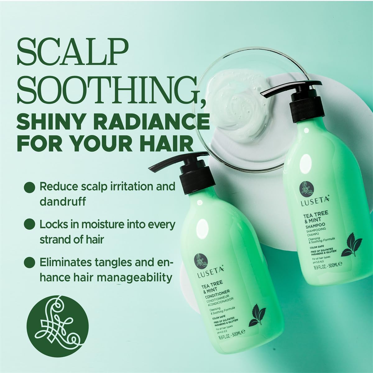 Luseta Clarifying Shampoo and Conditioner Set for Dry Scalp - Tea Tree Mint with Peppermint & Lavender Oil, Helps Refresh Scalp & Reduce Visible Beauty & Personal Care L LUSETA