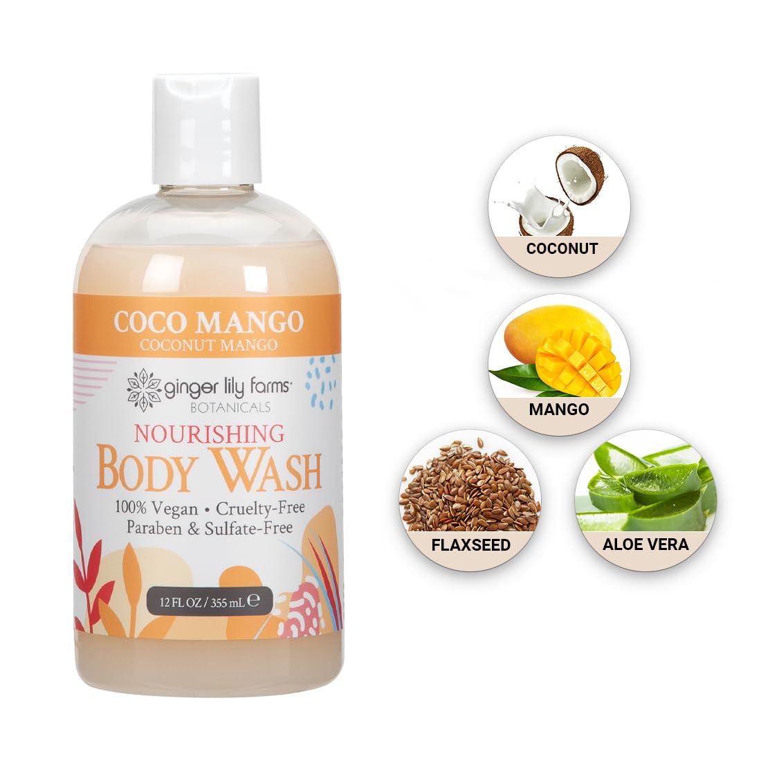Ginger Lily Farms Botanicals Nourishing Body Wash, Coco Mango, 100% Vegan & Cruelty-Free, Coconut Mango Scent, 12 Fl Oz Beauty & Personal Care Ginger Lily Farms