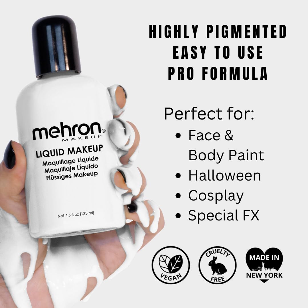 Mehron Makeup Liquid Makeup | Face Paint and Body Paint 4.5 oz (133 ml) (WHITE) Beauty & Personal Care Mehron