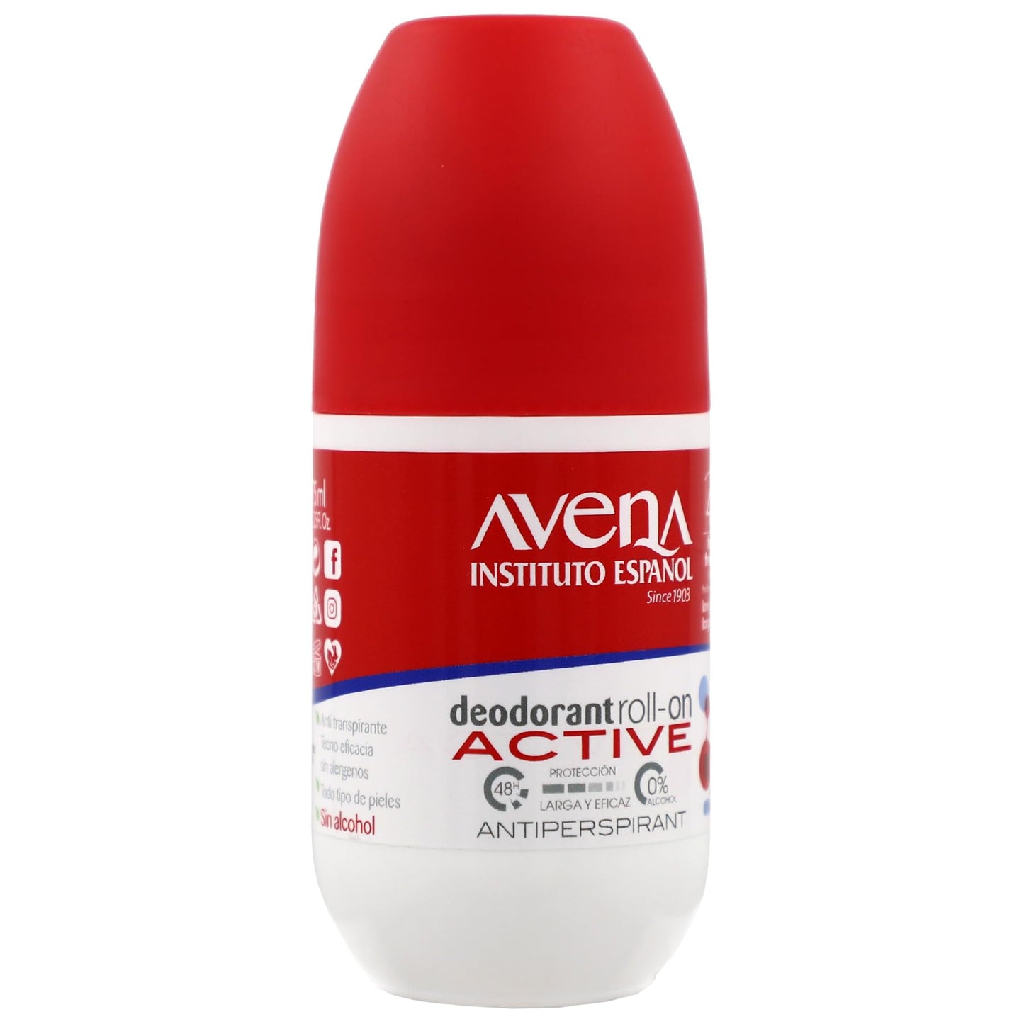Avena Instituto Espanol Deodorant Roll-On, Active, Long-Lasting, Non-Alcohol, 2-Pack of 2.53 FL Oz each, 2 Bottles Beauty and Personal Care Avena Instituto Espanol
