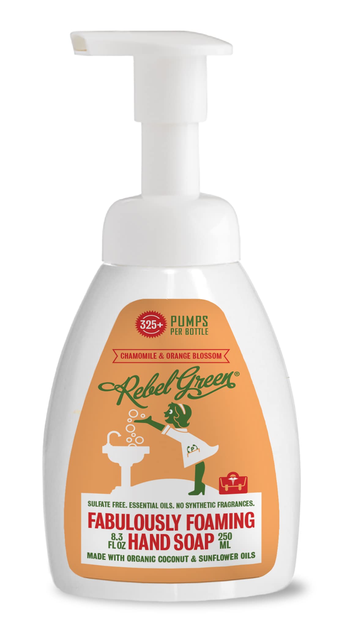 Rebel Green Foaming Hand Soap - Moisturizing Natural Bathroom & Kitchen Liquid Foaming Soap - Gentle Household Hand Wash with Orange Chamomile Scent Beauty & Personal Care Rebel Green
