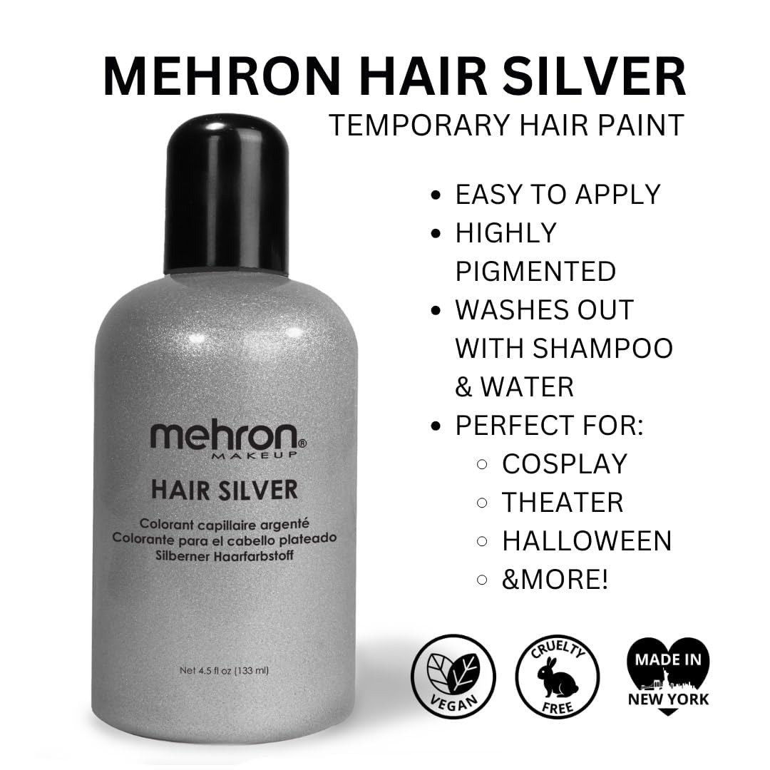 Mehron Makeup Hair White | Washable White Hair Dye | Temporary Hair Color for Theatre, Cosplay, & Halloween 1 fl oz (30ml) (Silver) Beauty & Personal Care Mehron