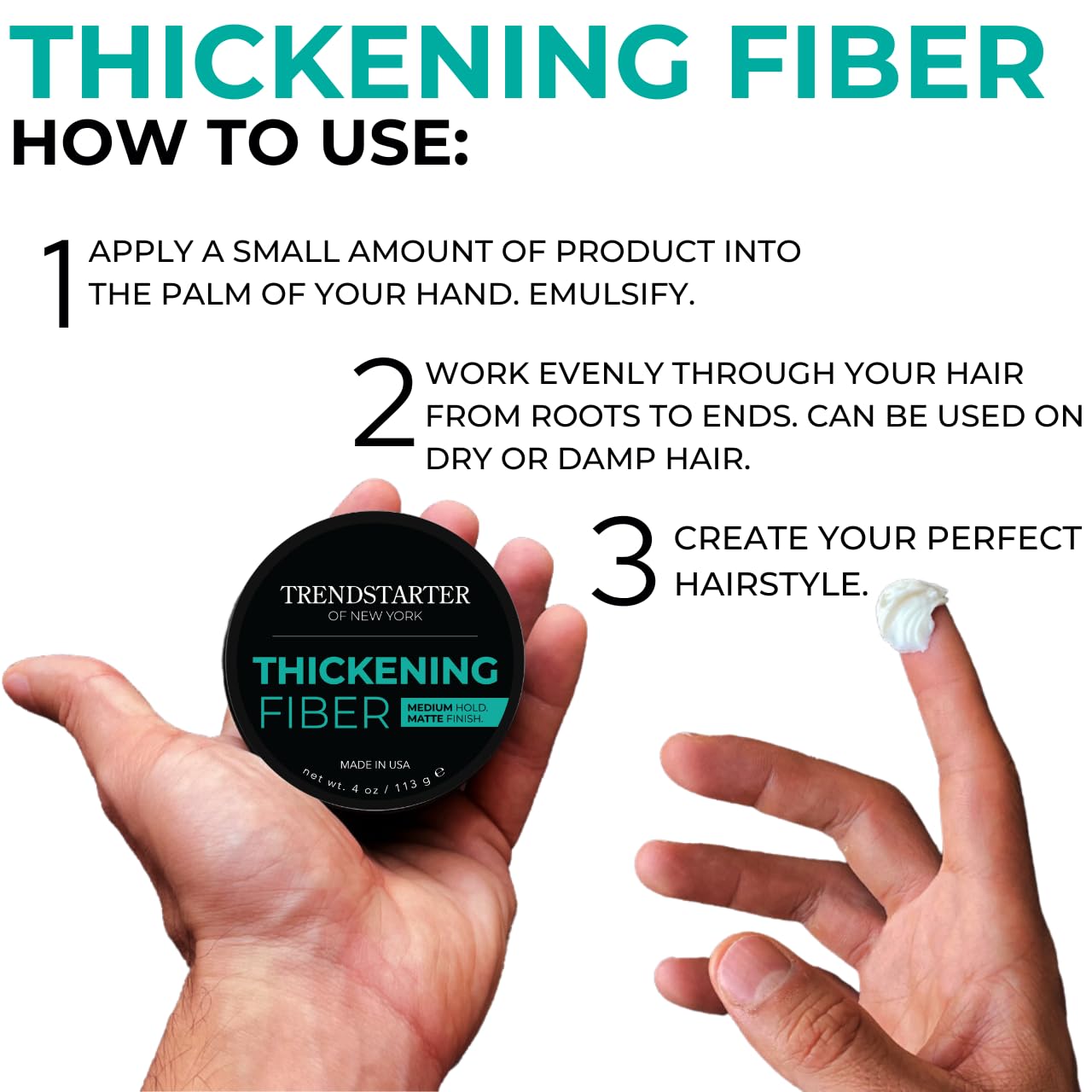 TRENDSTARTER - THICKENING FIBER (4oz) - Medium Hold - Matte Finish - Premium Hair Thickening Clay Pomade - Water-Based - All-Day Hold Styling Product Beauty & Personal Care TRENDSTARTER