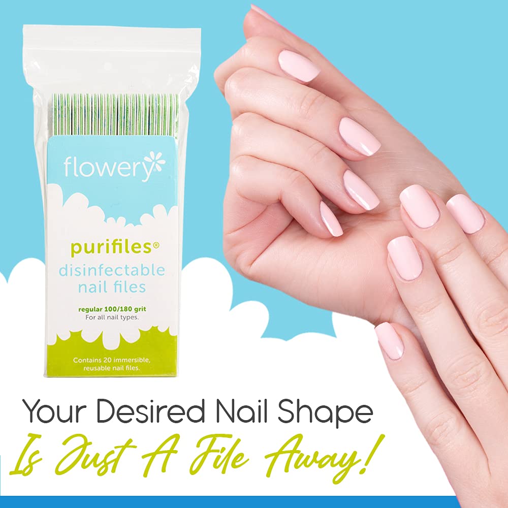 Flowery Green Core Disinfectable Nail Files, 100/180 Grit, 20 per Pack Beauty & Personal Care Flowery