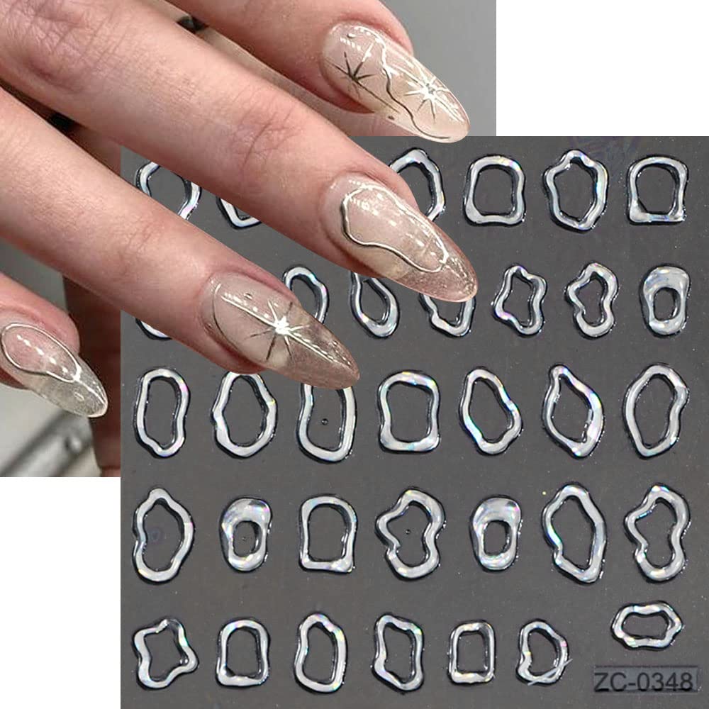 Dornail 6 Sheets 5D Crystal Soft Glue Embossed Nail Stickers Irregular Geometric Frames Nail Decals Hearts Waterdrop Nail Art Stickers Self Adhesive Beauty & Personal Care Dornail
