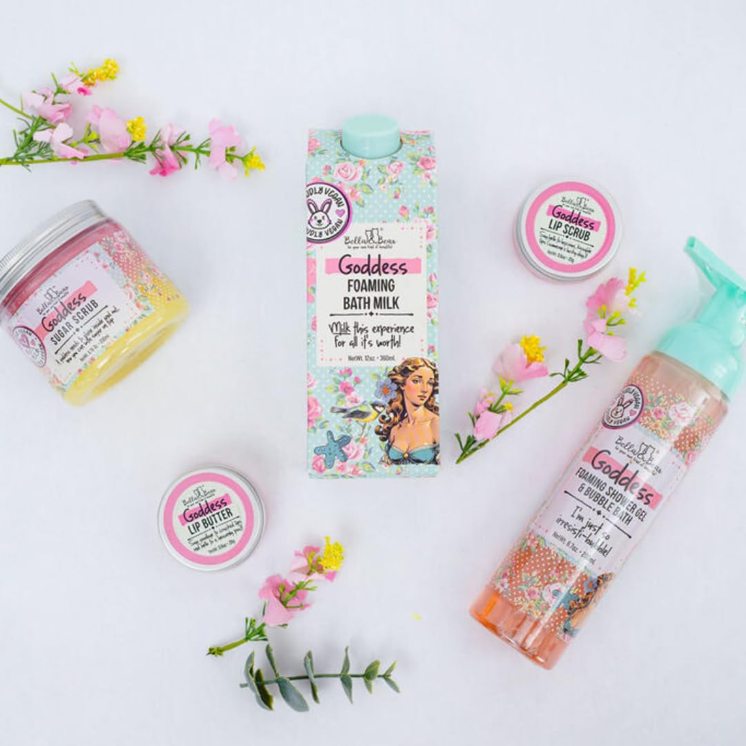 Bella & Bear Goddess Mega Bath & Body Gift Set with Foaming Shower Gel & Bubble Bath, Bath Milk, Body Scrub & Lip Scrub and Lip Butter - Gift Beauty and Personal Care Bella and Bear