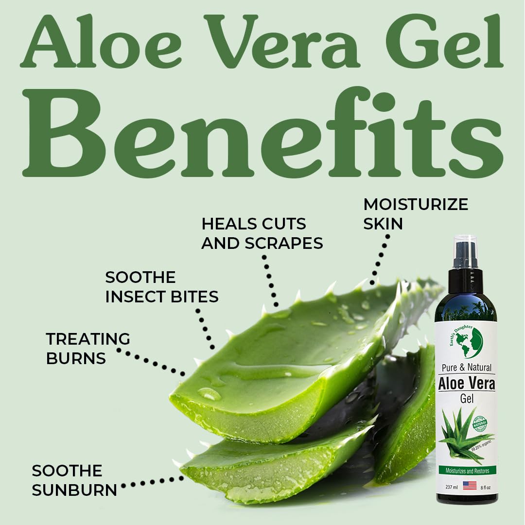 Earth’s Daughter Organic Aloe Vera Gel from Fresh Cut 100% Pure Organic Aloe leaves - Fast Absorbing for Face, Skin, Hair & Body - Vegan, Unscented Beauty & Personal Care Earth's Daughter