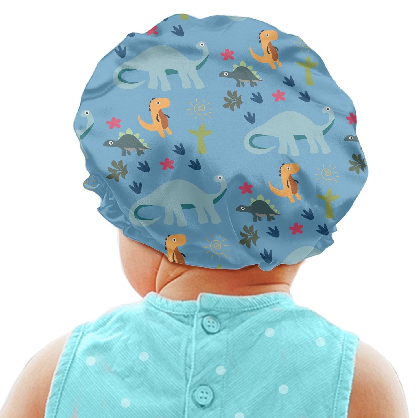 Babrukda Dinosaur Blue Print Kids Satin Sleep Cap, Elastic Adjustable Band Hat Night Sleeping Head Cover for Hair Stylish Satin Bonnet Breathable Beauty and Personal Care Babrukda