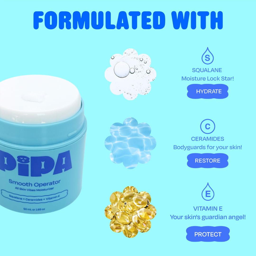Pipa Skincare Smooth Operator Kids Face Moisturizer 1.7 oz | Clean, Non-Toxic, Hypoallergenic, Fragrance-Free Lotion | Multi-Vitamin Ceramides Cream | Beauty & Personal Care Pipa