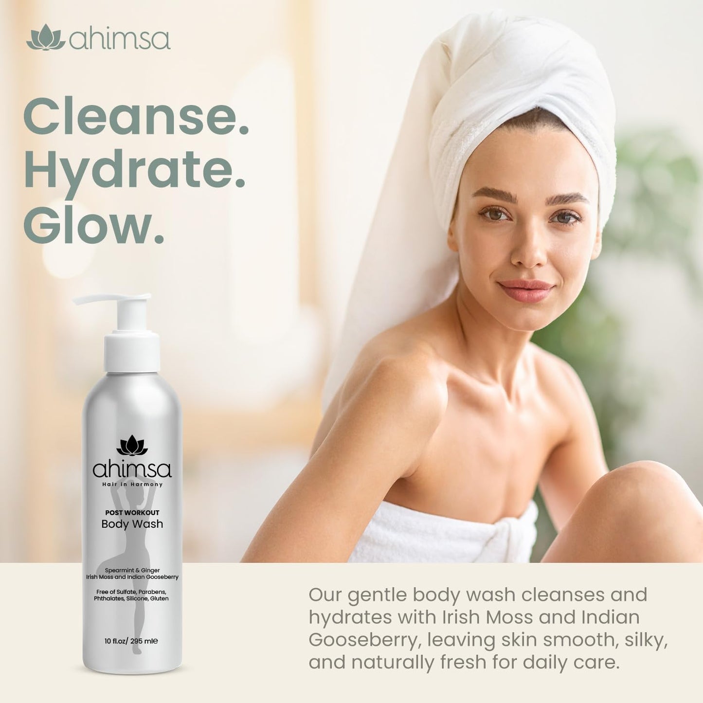 Ahimsa Gentle All Natural Body Wash for Women, Moisturizing Body Wash Sensitive Skin, Dry Skin & All Complexions, Invigorating Spearmint & Ginger Beauty & Personal Care Ahimsa