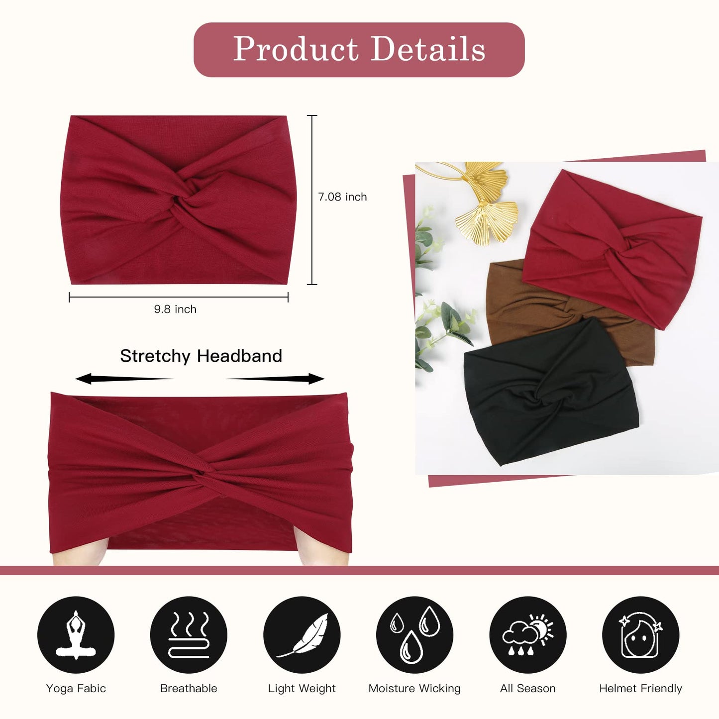Tobeffect 7'' Extra Wide Headbands for Women, Large Thick Turban Head Wrap Headband, Boho Bandana Head Bands for Women's Hair, Non Slip Workout Yoga Beauty and Personal Care Tobeffect