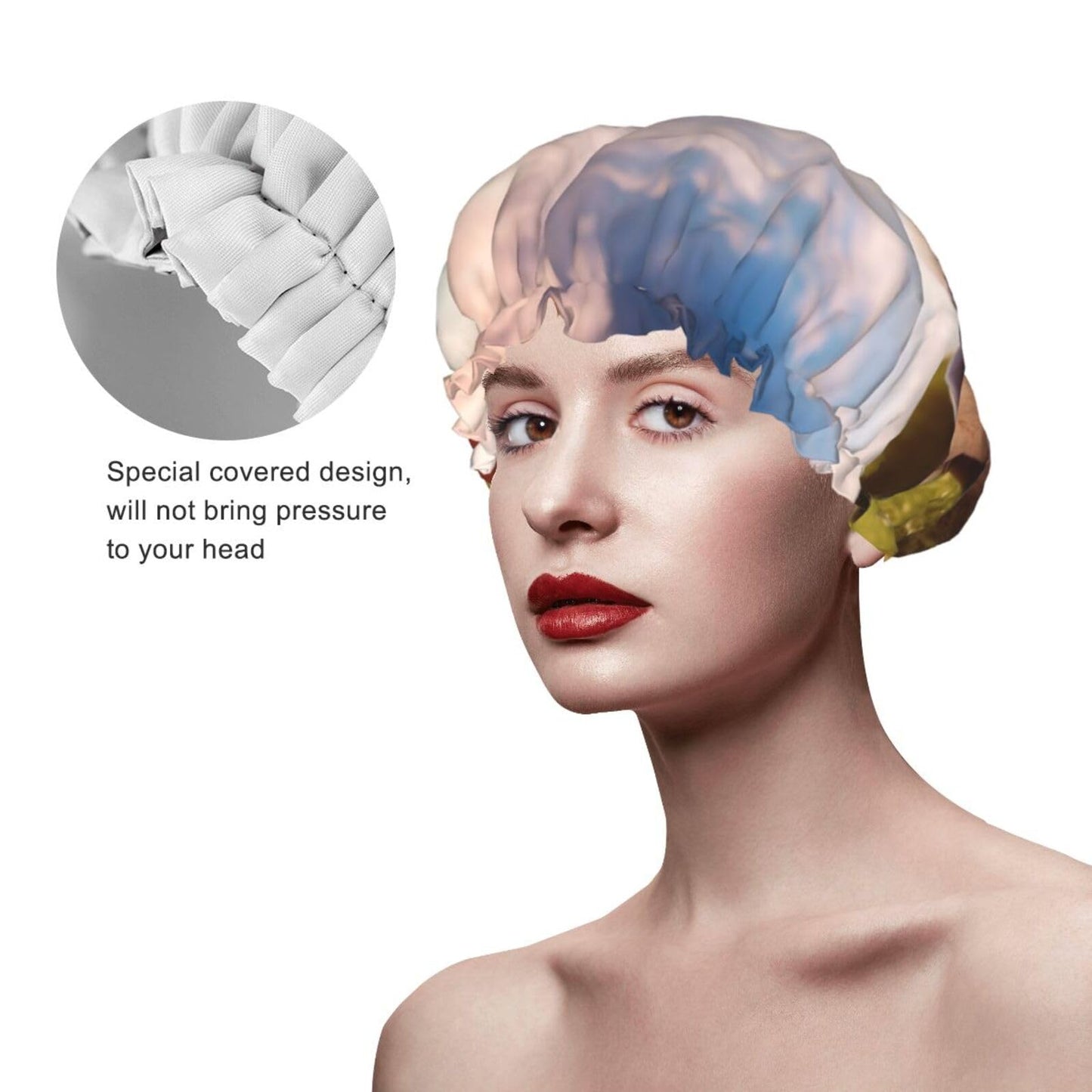 soccer ball on a field Shower Cap for Women Men Large Reusable Shower Bonnet Double-Layer Waterproof Bath Caps Elastic Band Hair Hat for All Beauty and Personal Care BWLHJKE
