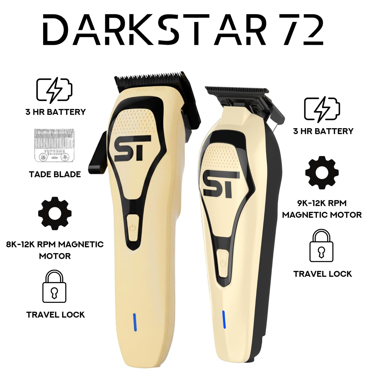 Supreme Trimmer Darkstar 72 Clipper & Trimmer Set with Magnetic Vector Motor - 180 Min Run Time, 9000 RPM Professional Hair Clipper & Beard Trimmer Beauty and Personal Care Supreme Trimmer