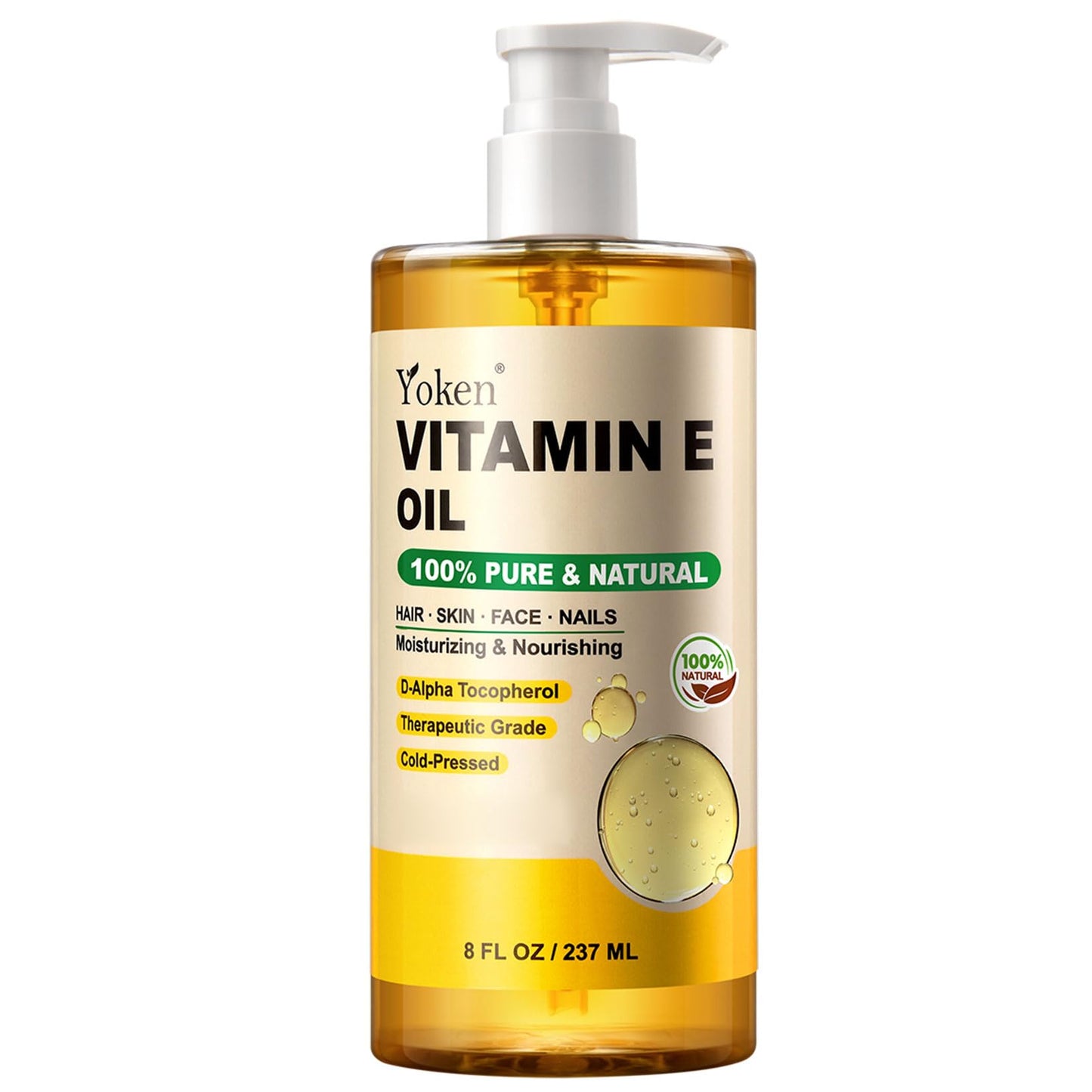 Yoken Vitamin E Oil for Skin Face Body 8 Oz Cold Pressed Vitamine Body oils Beauty and Personal Care Yoken