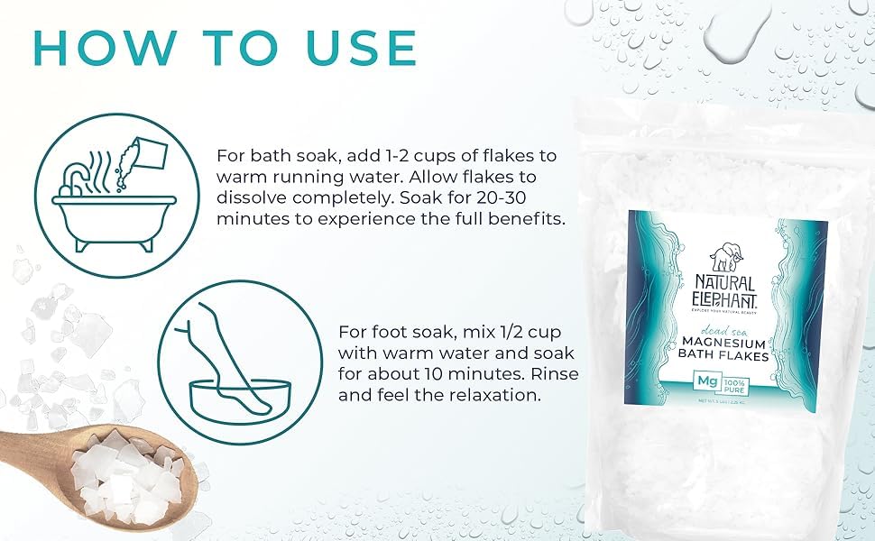 Natural Elephant Dead Sea Magnesium Bath Flakes - 4 oz Trial Size (113g) - Pure Magnesium Chloride Soak for Body and Foot - Ideal for a Soothing Bath Beauty and Personal Care Natural Elephant