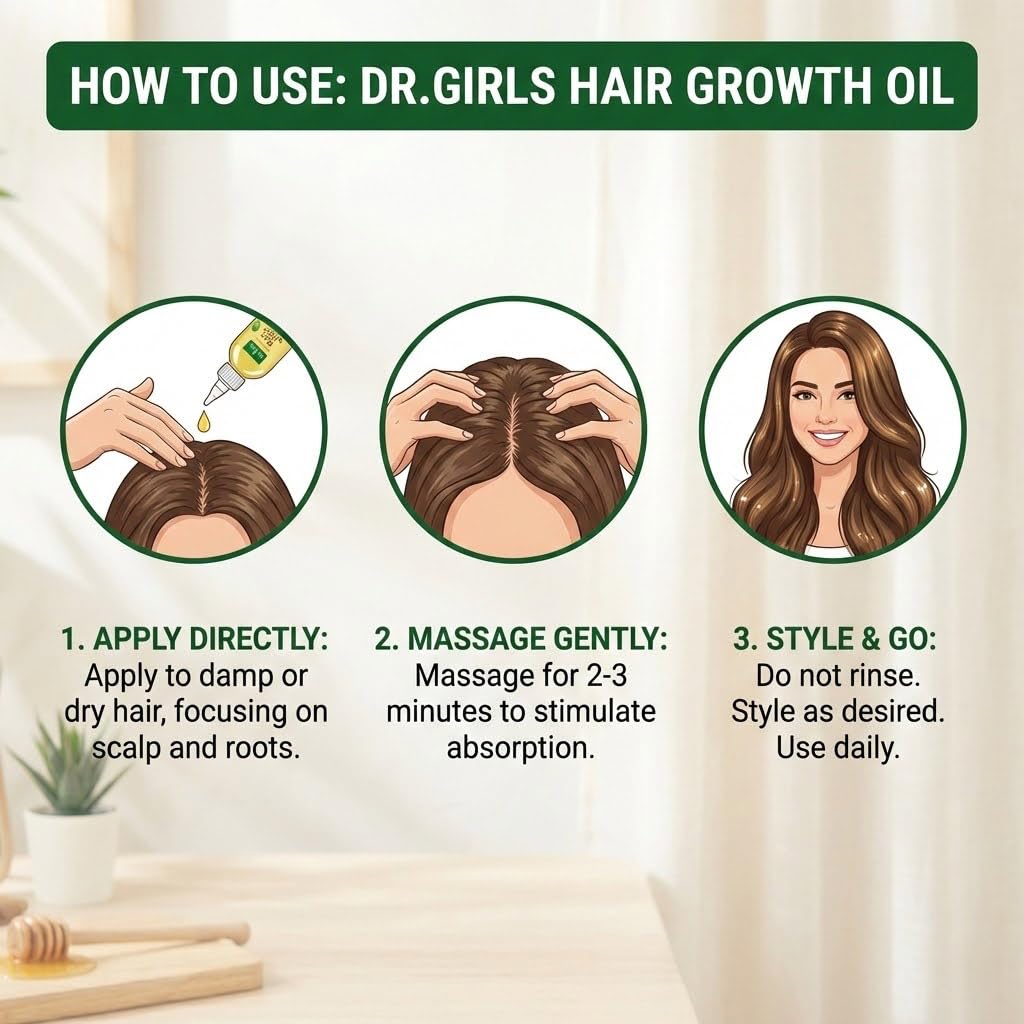 Dr. Girls Rice Water Hair Growth Oil with Biotin & Castor Oil for Scalp Soothing, Hydrating & Thickening, 6.08 fl oz(Turmeric + Honey)