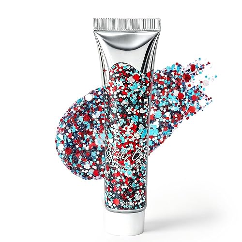 Waterproof Red White Blue Hair Glitter Stick for Patriotic Celebrations &Game Days, 4th of July Glitter Stick, Sparkling Face&Body Makeup with Star Beauty & Personal Care AprYew