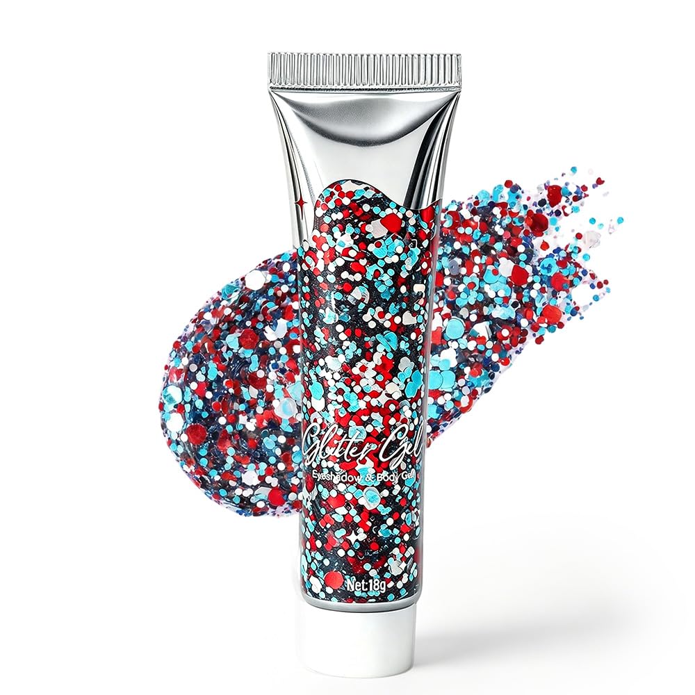 Waterproof Red White Blue Hair Glitter Stick for Patriotic Celebrations &Game Days, 4th of July Glitter Stick, Sparkling Face&Body Makeup with Star Beauty & Personal Care AprYew