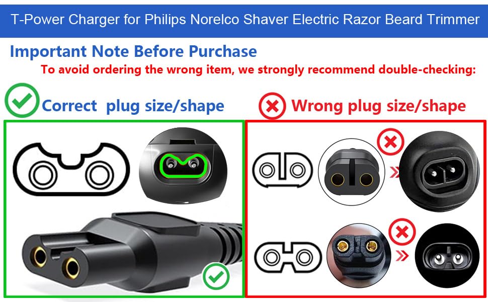 T POWER 15V Charger for Philips One Blade QP2630 QP6510 QP6520 Norelco QG3200 QG3320 QG3300 Series All-in-One 7900 Philips Shaver QT4070 QG3380 QG3360 Beauty and Personal Care T POWER