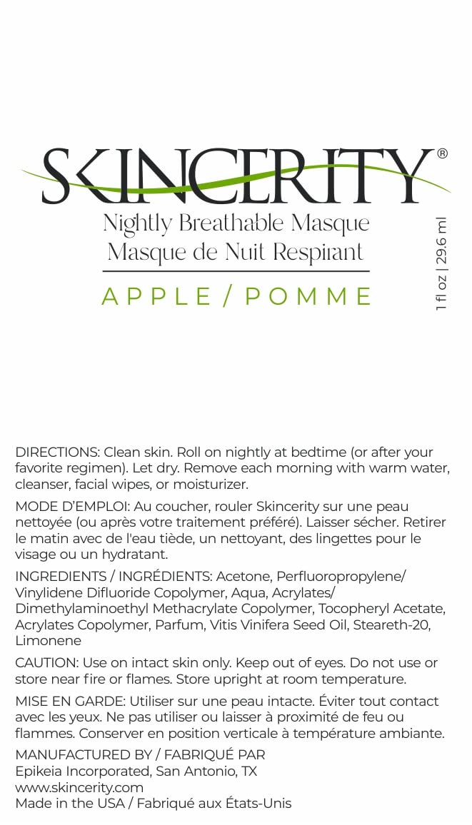 Skincerity Nightly Breathable Masque - Apple, Grapeseed Oil and Vitamin E, Anti-Aging, Reduce Pore Size and Wrinkles, Hydrating and Nourishing Beauty & Personal Care Skincerity