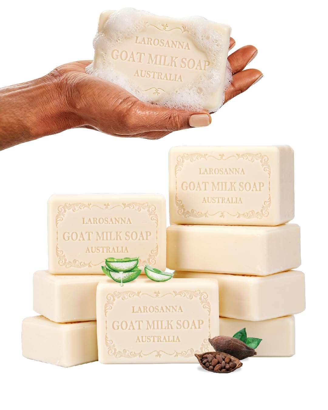 larosanna Australian Goat Milk Soap,Family Pack of 8,Helps Moisturize,Smooth & Cleanse Skin,Triple-milled Natural Soap Bar 6.35 oz with Cocoa Beauty & Personal Care larosanna
