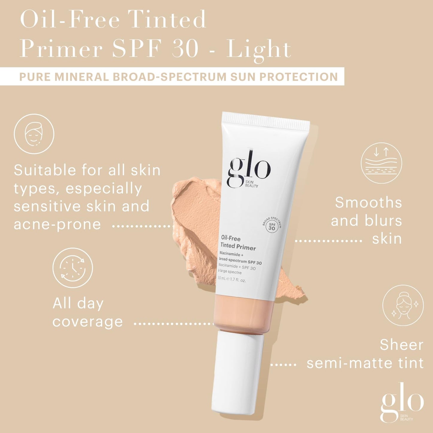Glo Skin Beauty Oil-Free Tinted Primer SPF 30, (Light) 1.7 oz - Mineral Makeup for Face, 4-in-1 Foundation Primer, Sheer Coverage, Skincare Beauty & Personal Care Glo Skin Beauty