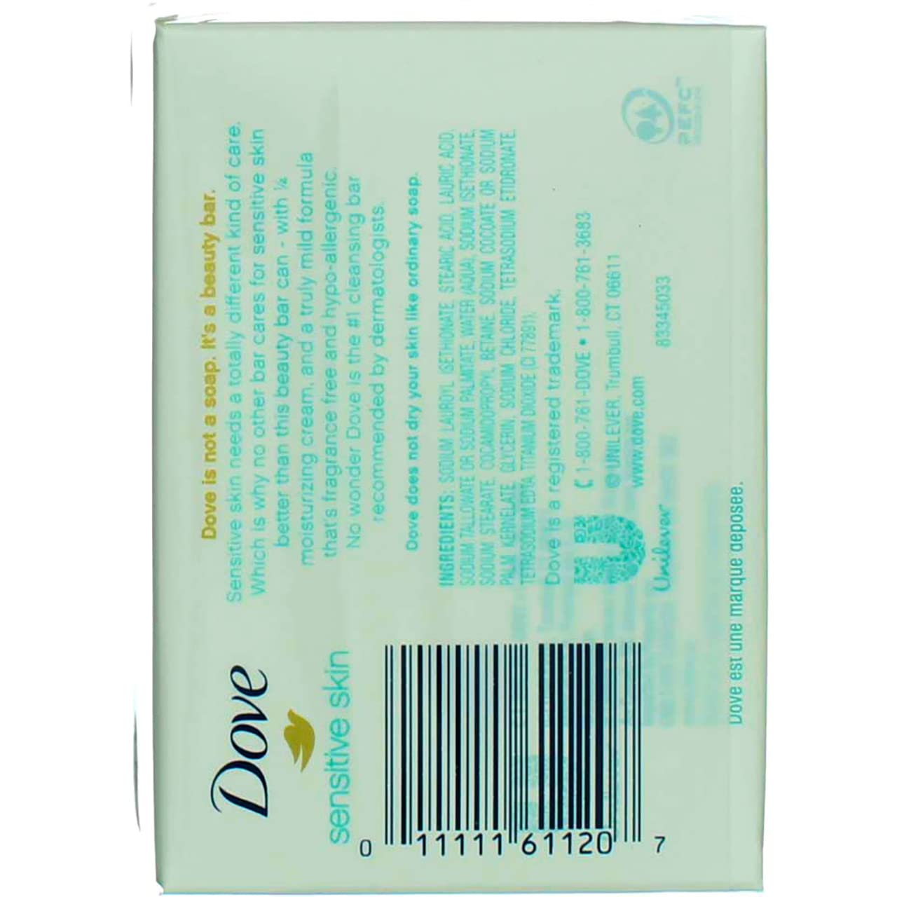 Dove Sensitive Skin Unscented Hypo-Allergenic Beauty Bar 4 oz, 2 ea (Pack of 4) Beauty & Personal Care Dove
