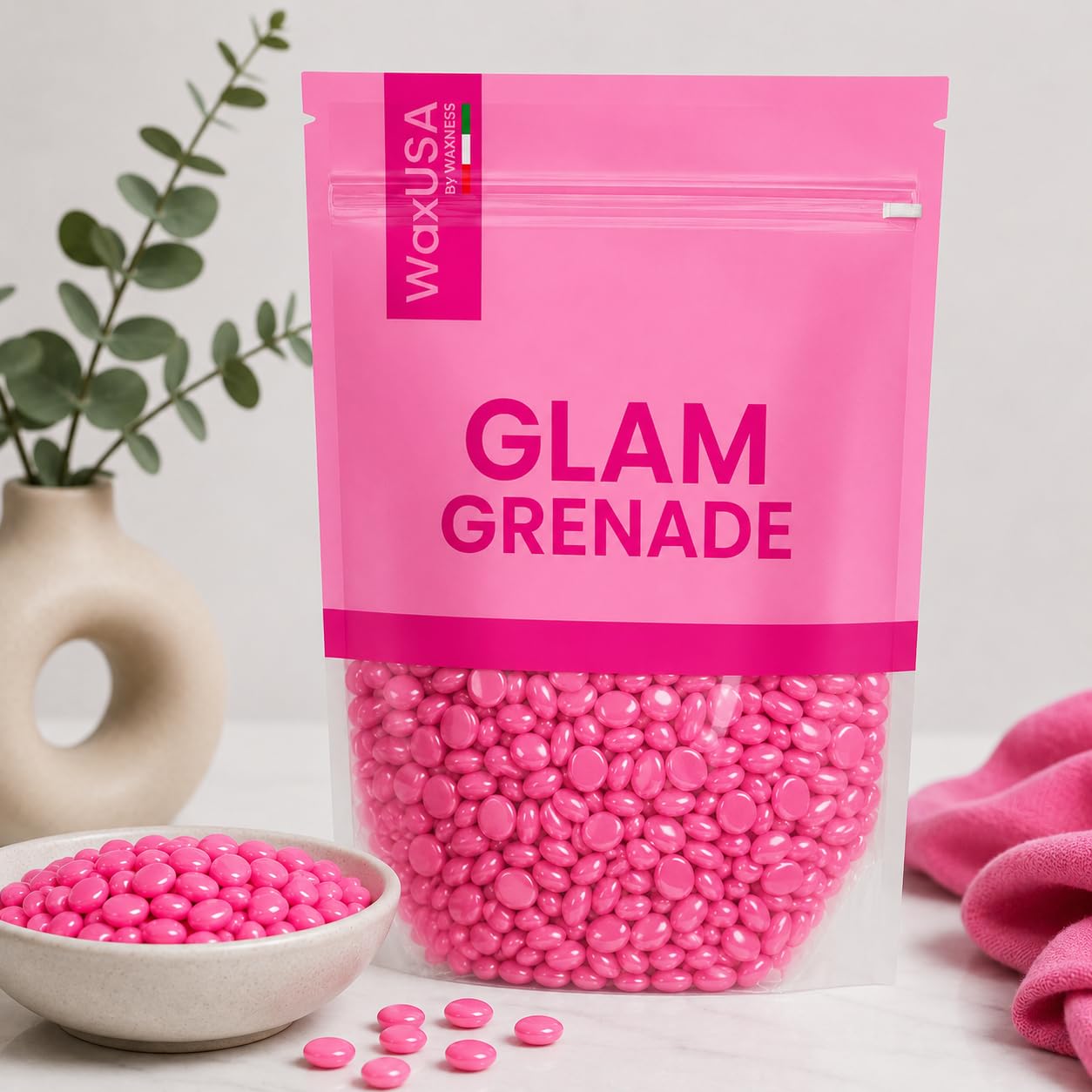 WaxUSA by Waxness Hard Wax Beads 1.67 lb (750g) Pack of 12 - Glam Grenade Demi-Creamy Neon Reflective - Professional Stripless Hair Removal - Made in Beauty and Personal Care Waxness