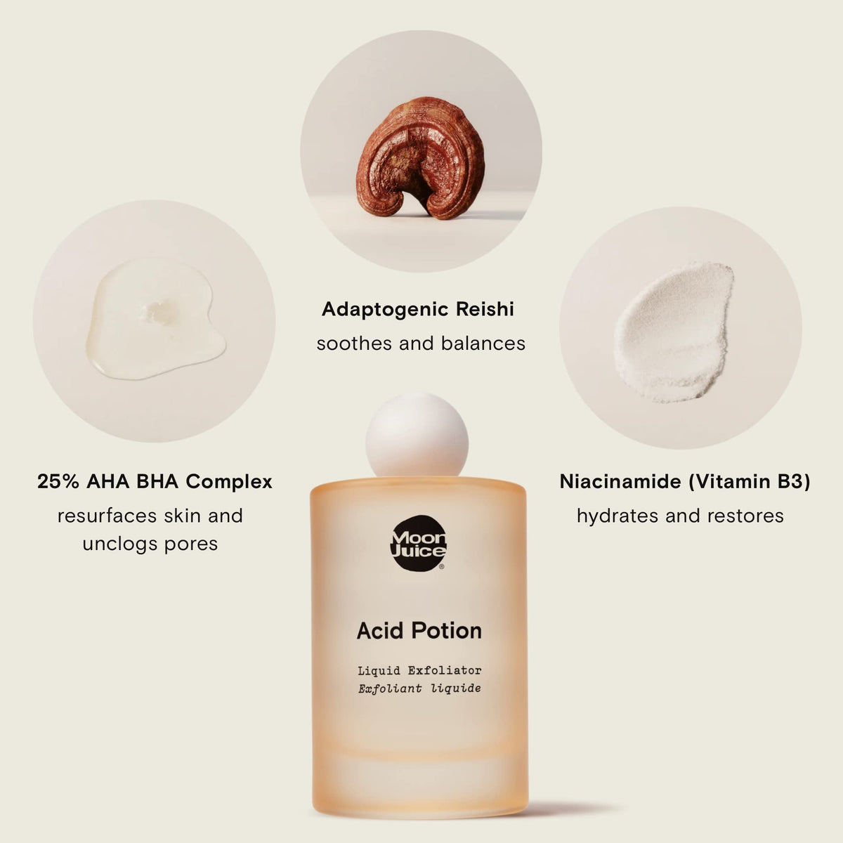 Moon Juice Acid Potion Liquid Face Exfoliator - 25% AHA BHA Exfoliant with Reishi + Niacinamide - Helps Resurface Skin, Unclog Pores & Stimulate Beauty & Personal Care Moon Juice