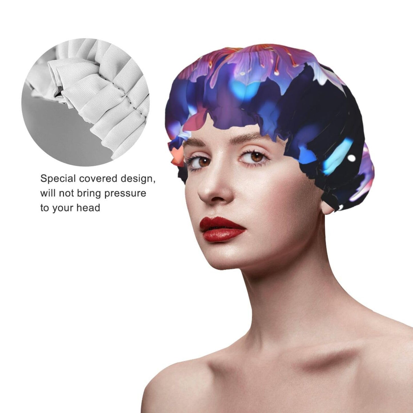 Cool Decorative Flowers Shower Cap For Women Reusable Double Layers Bathing Bath Cap Hair Caps Waterproof Elastic Band Ladies Spa Salon Shower Hat Beauty and Personal Care GDSHJKLW
