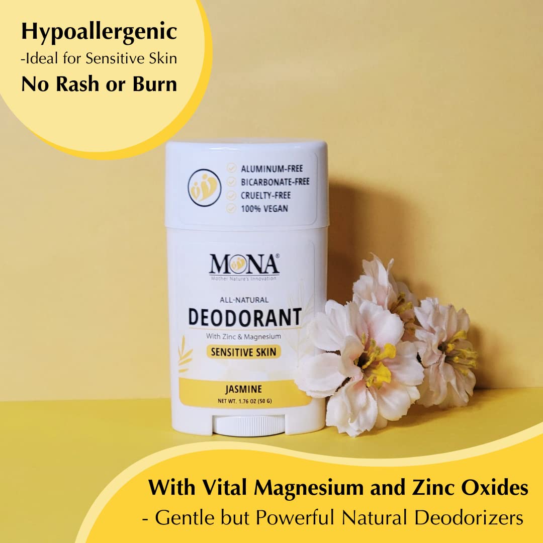 MONA BRANDS All Natural Deodorant For Women & Men - For Sensitive Skin - No Aluminum or Baking Soda - (2-Pack JASMINE 1.76 Oz each) Beauty and Personal Care MONA
