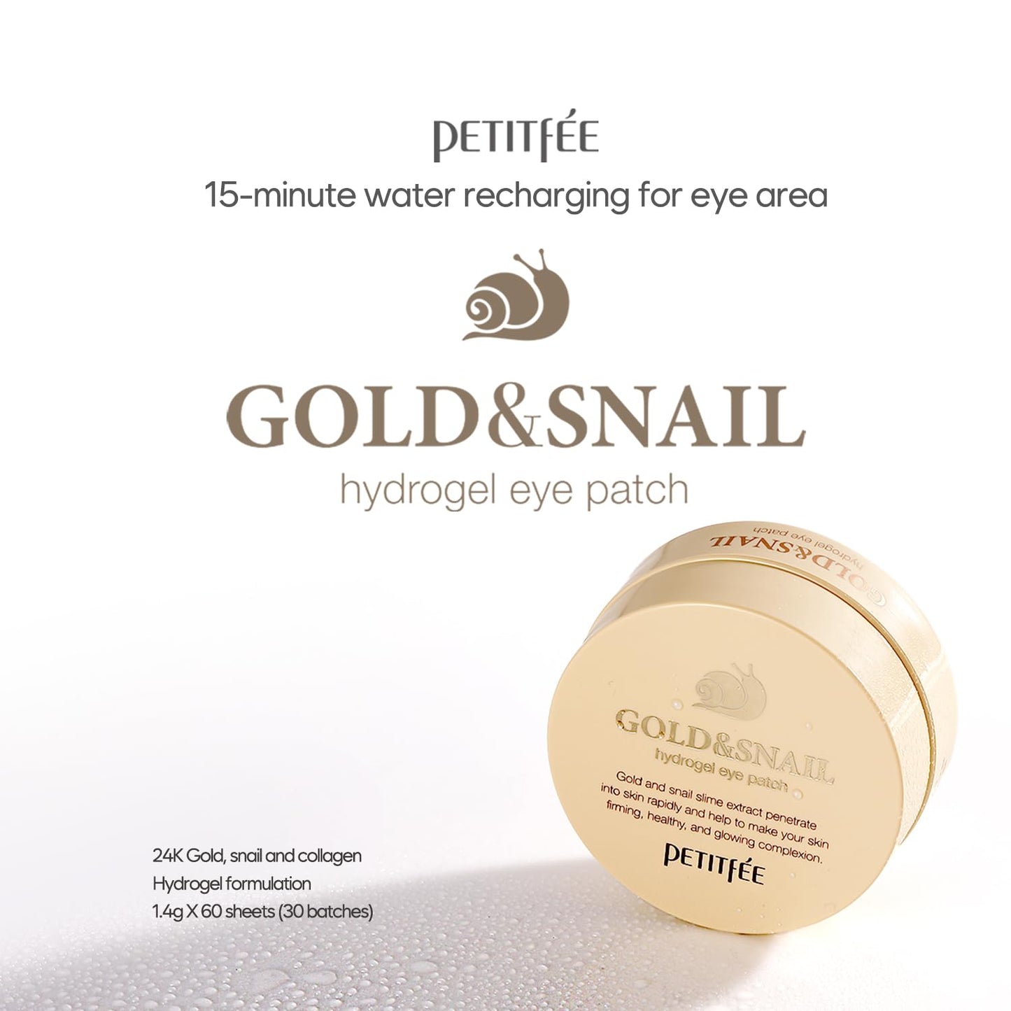 Petitfee Gold & Snail Hydrogel Eye Patch 60ea (30pairs) - 24k Gold Snail Eye Mask for Firming, Healthy Skin, Hydrating, Skin Elasticity, Snail Beauty & Personal Care Petitfee