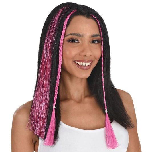Amscan Vibrant Pink Tinsel Hair Extensions (15") 3 Pieces - Perfect Hair Accessory For Any Occasions