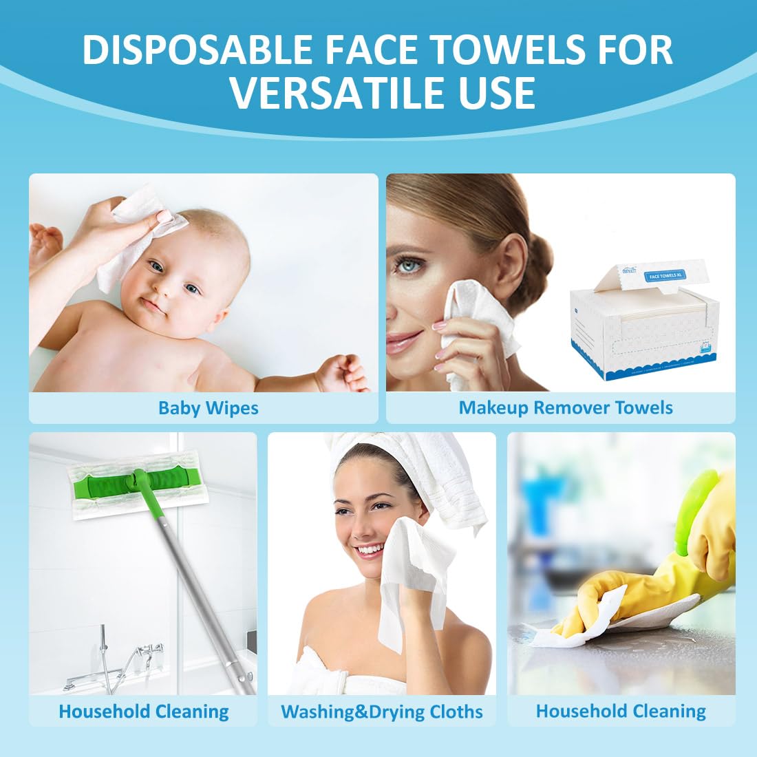 HOMEXCEL Face Towels 50 Count, Disposable Makeup Remover Wipes, Super Soft Biodegradable Dry Facial Hand Clean Facial Towels Wash Cloth Beauty and Personal Care HOMEXCEL