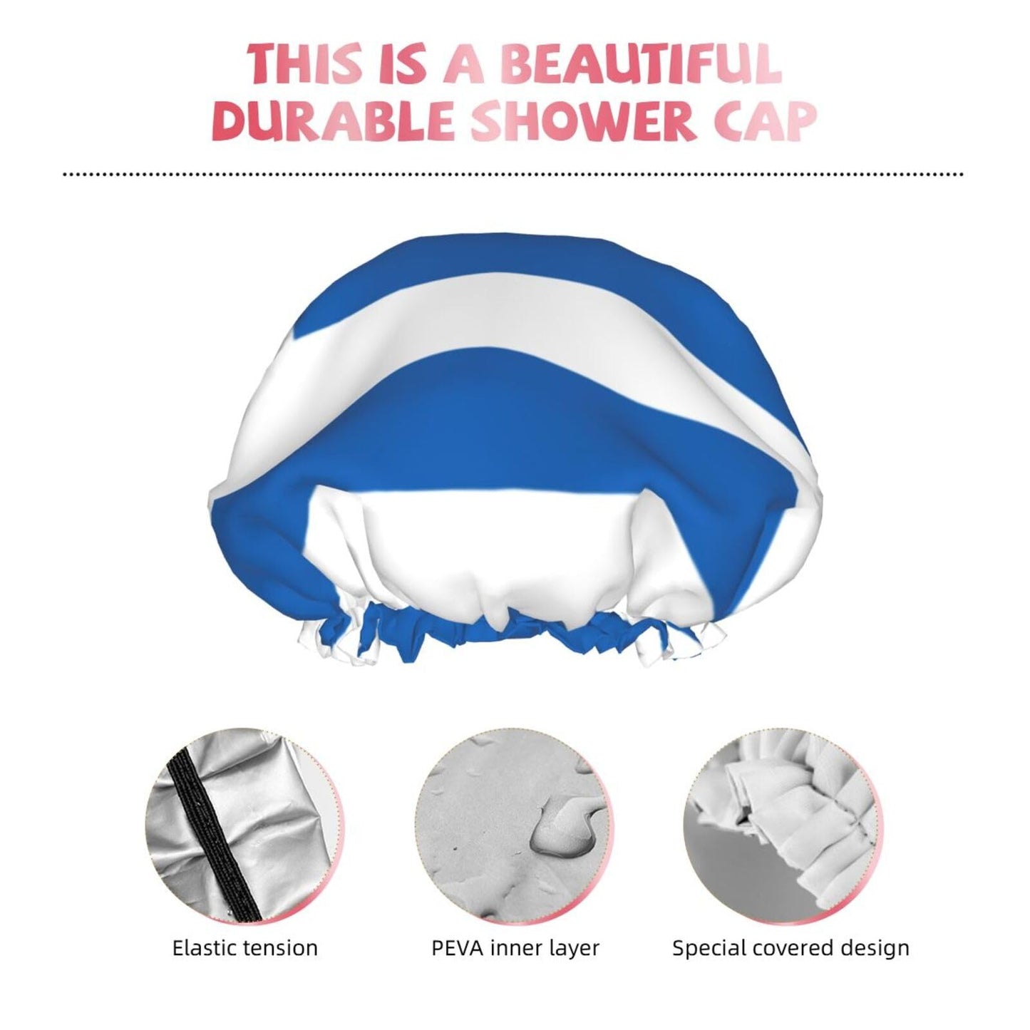 Greece Flag Prints Shower Cap Double Layer Lined Waterproof Bathing Shower Hat Beauty and Personal Care Hayyett