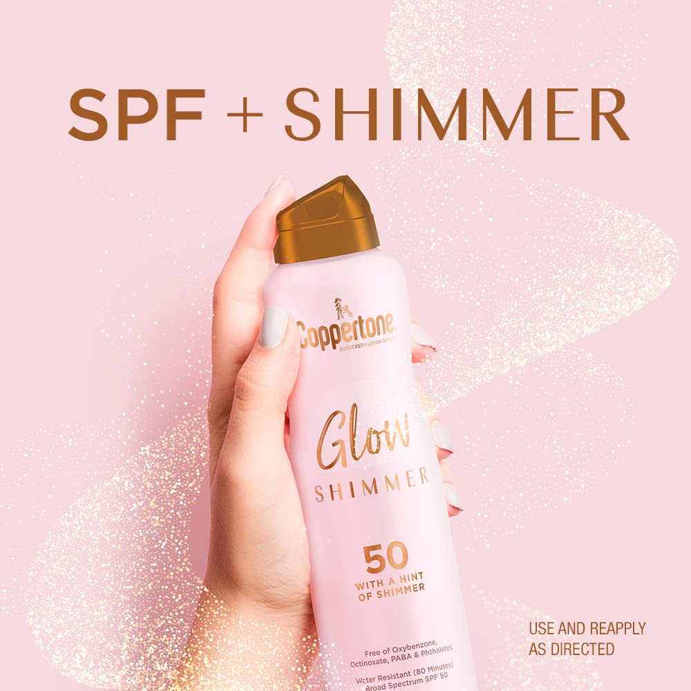 Coppertone Glow with Shimmer Sunscreen Spray SPF 50, Water Resistant Spray Sunscreen, Broad Spectrum SPF 50 Sunscreen Spray, 5 Oz Spray Beauty & Personal Care Coppertone